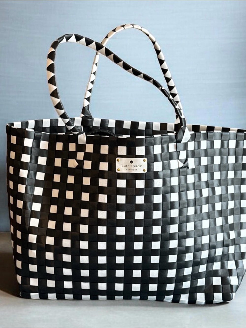 kate spade Black and White Woven Check Tote - Picture 1 of 3